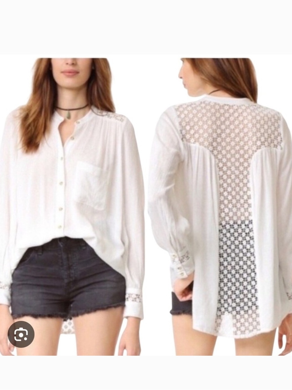 Free People Boho Crochet Gauze Blouse Sz Small